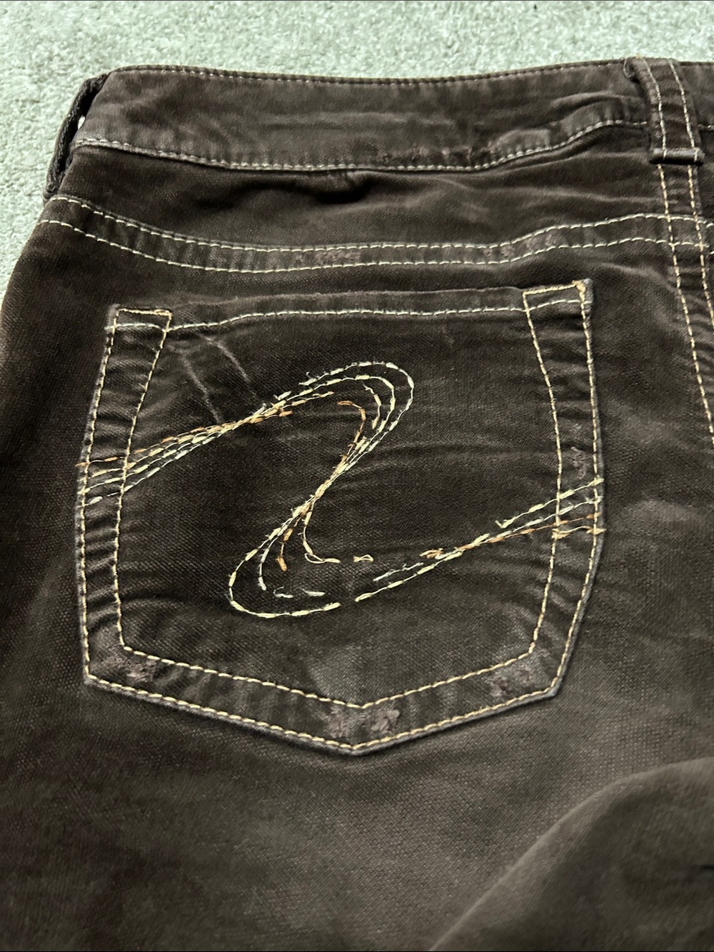 Vintage 90s Silver Jeans Bootcut Flared Brown Suede / Velvet Pants 31x33 - Picture 3 of 8